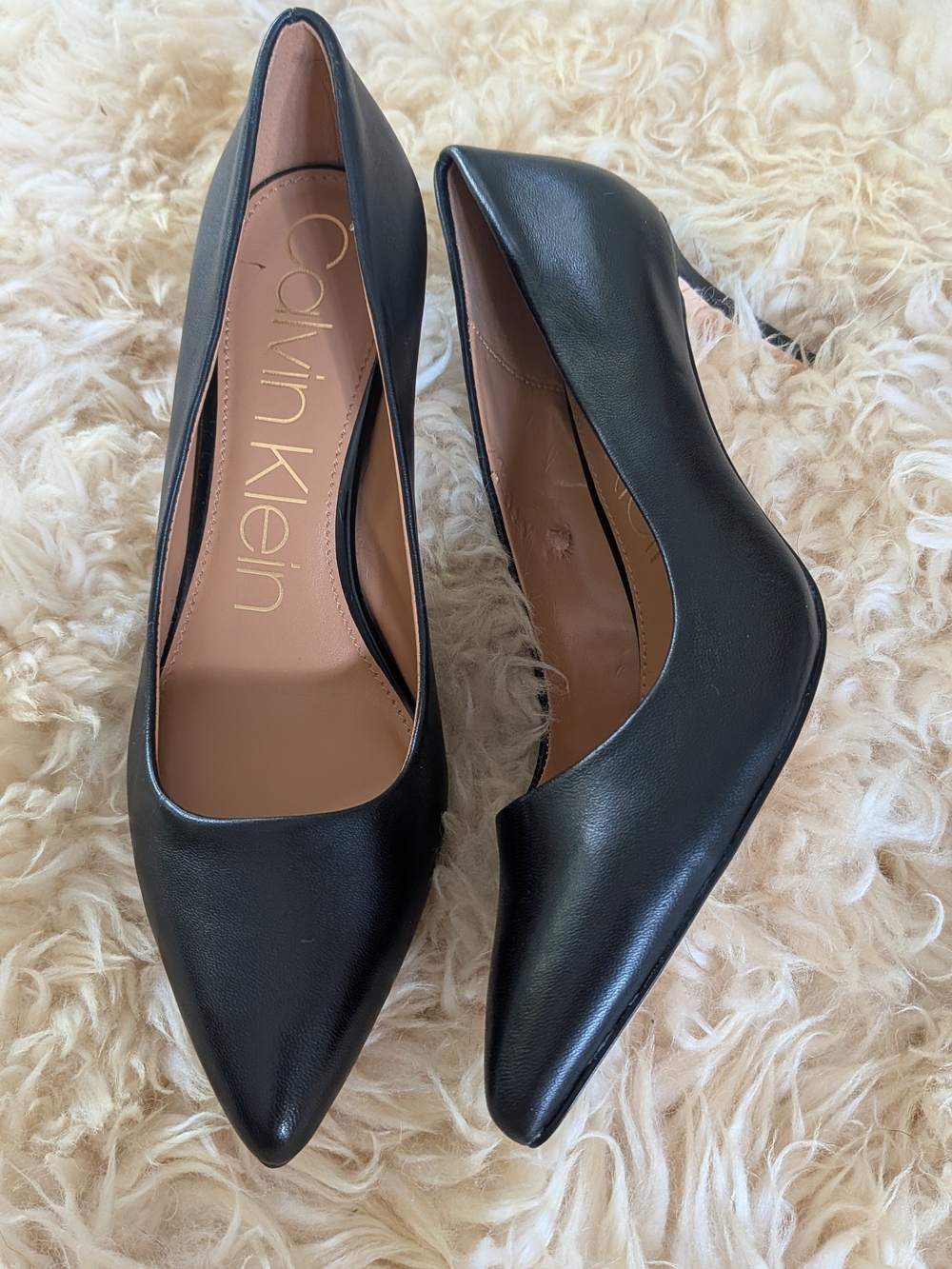 Calvin Klein Black Pointed Toe Leather Pumps